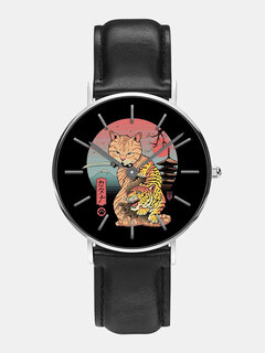 3 ألوان PU أشابة الرجال العصرية الكرتون المحارب القط طباعة يتصل Watch مزين مؤشر الكوارتز Watch Other Image