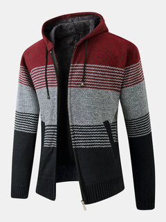 Color Block Plush Lined Hooded Cardigans Other Image