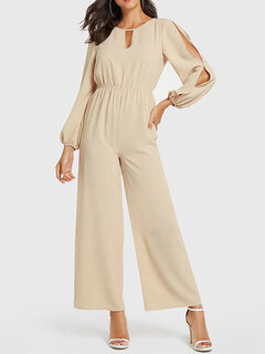 Solid Color Hollow Casual Jumpsuit Other Image