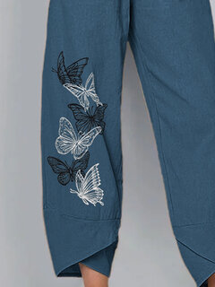 Butterfly Embroidery Slit Hem Pants Other Image