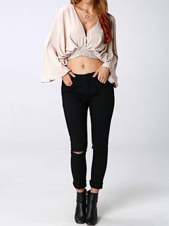 Sexy Long Horn Sleeve Backless V-neck Elastic Blouses For Women Other Image