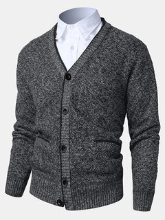 Knit Ribbed Button Front Cardigans Other Image