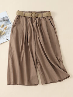 Solid Culottes Pants with Belt Other Image