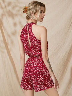 Leaves Print Cut Out Halter Jumpsuit Other Image