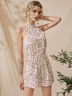 Leaves Print Cut Out Halter Jumpsuit Other Image