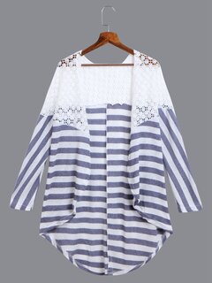 Stripe Lace Stitching Kimonos Other Image