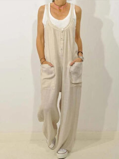 Solid Color Loose Straps Jumpsuit Other Image