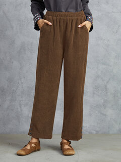 Corduroy Solid Straight Pants Other Image