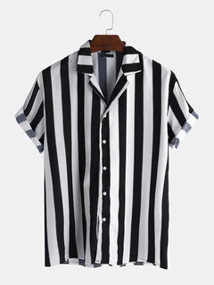 Chevron Stripes Mens Button Down Short Sleeve Shirt 