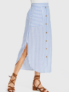 Striped Print Slit Casual Skirt Other Image