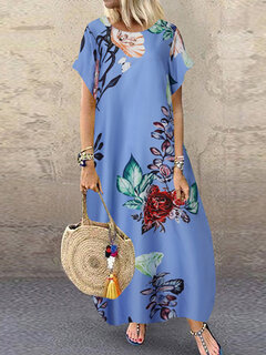Fashion ZANZEA Casual Flowers Print Short Sleeve Plus Size Dress{ - NewChic