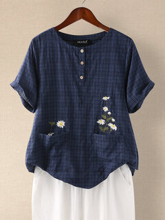 Floral Embroidery Plaid T-shirt Other Image