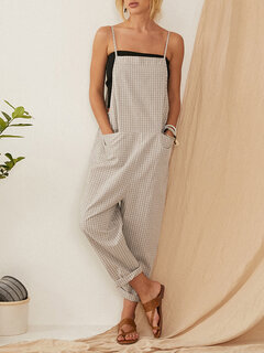 Plaid Straps Jumpsuit With Pocket Other Image