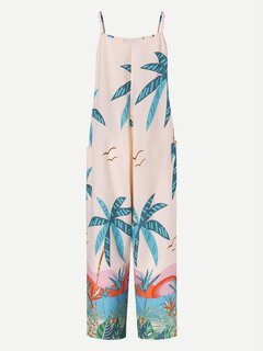 Tropical Plants Print Holiday Jumpsuit Other Image