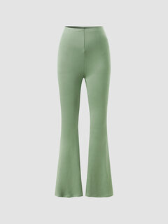 Solid High Waist Flare Pants Other Image